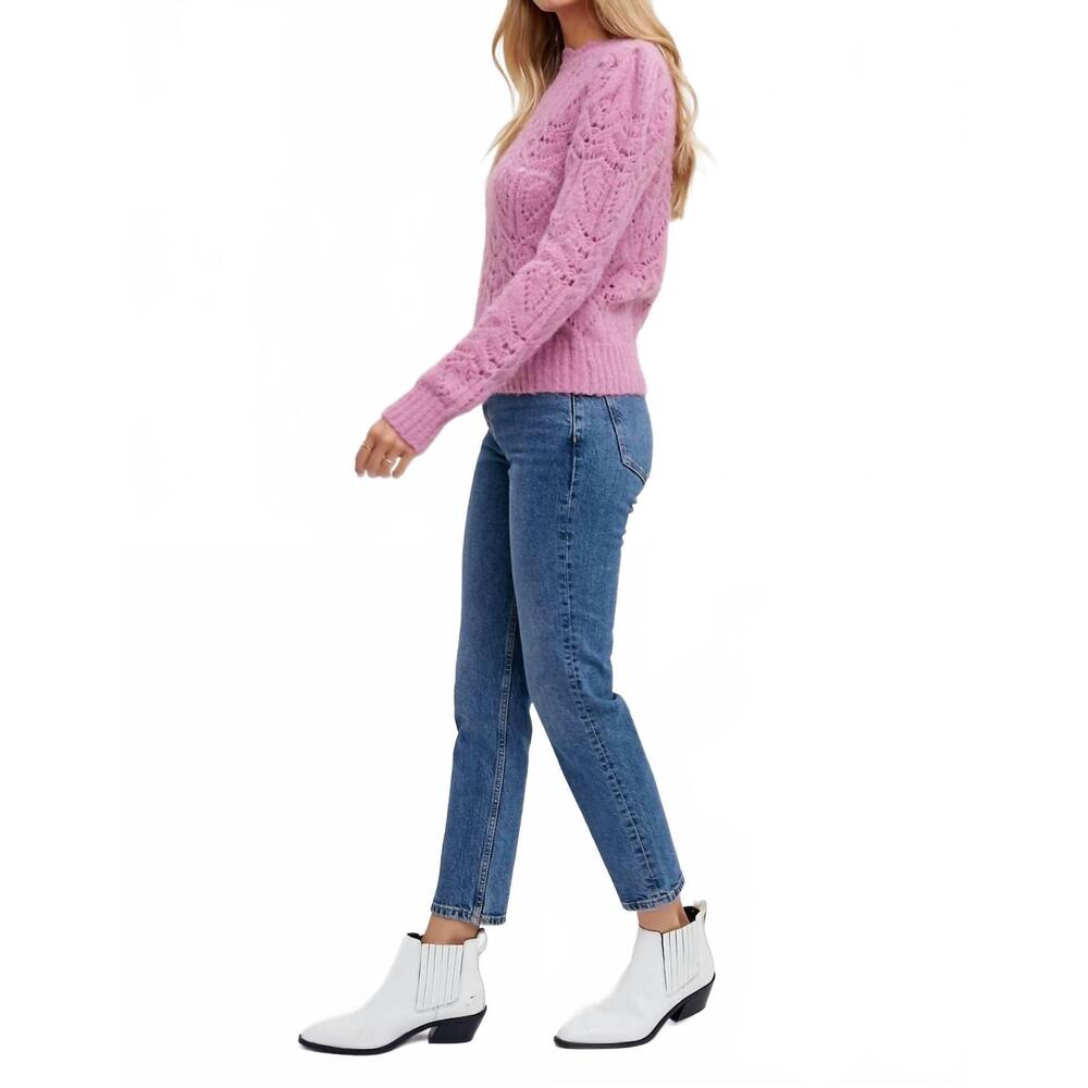 NEW BLUIVY puff sleeve pointelle pullover in rose - Picture 5 of 6